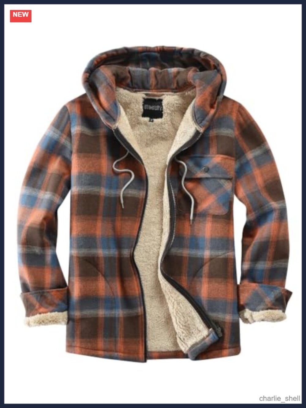 Men's Full Zip Fleece Flannel Plaid Hoodie Jacket Cotton Sherpa Lined